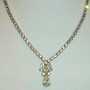 Vintage Clear Rhinestone Art Deco Angel Pendant Necklace Bridal Jewelry